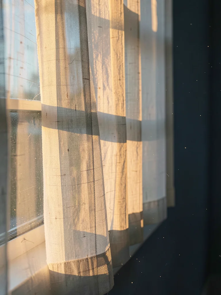 Sheer linen curtain backlit close-up