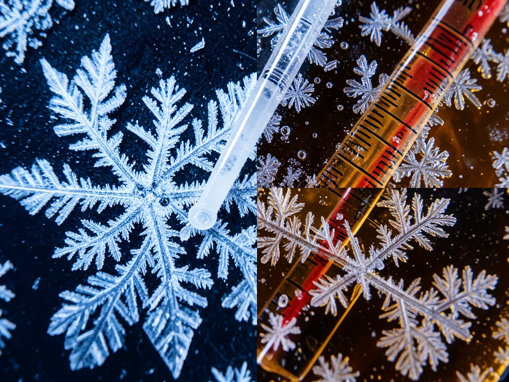 Sugar crystals growing on a candy thermometer, geometric formations in amber syr
