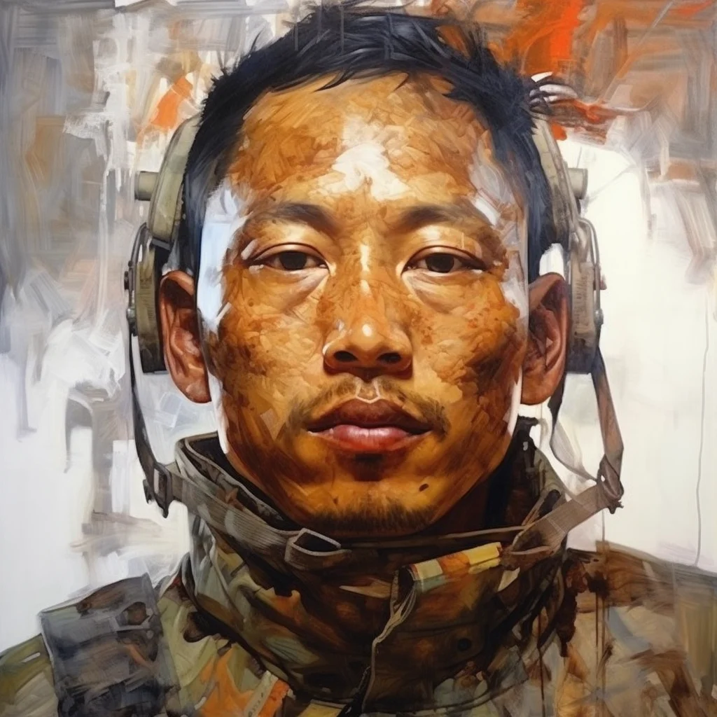 Painting portrait by Jenny Saville. burmese soldier