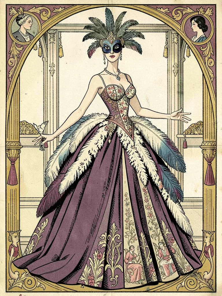 Masked ball cascading feathers