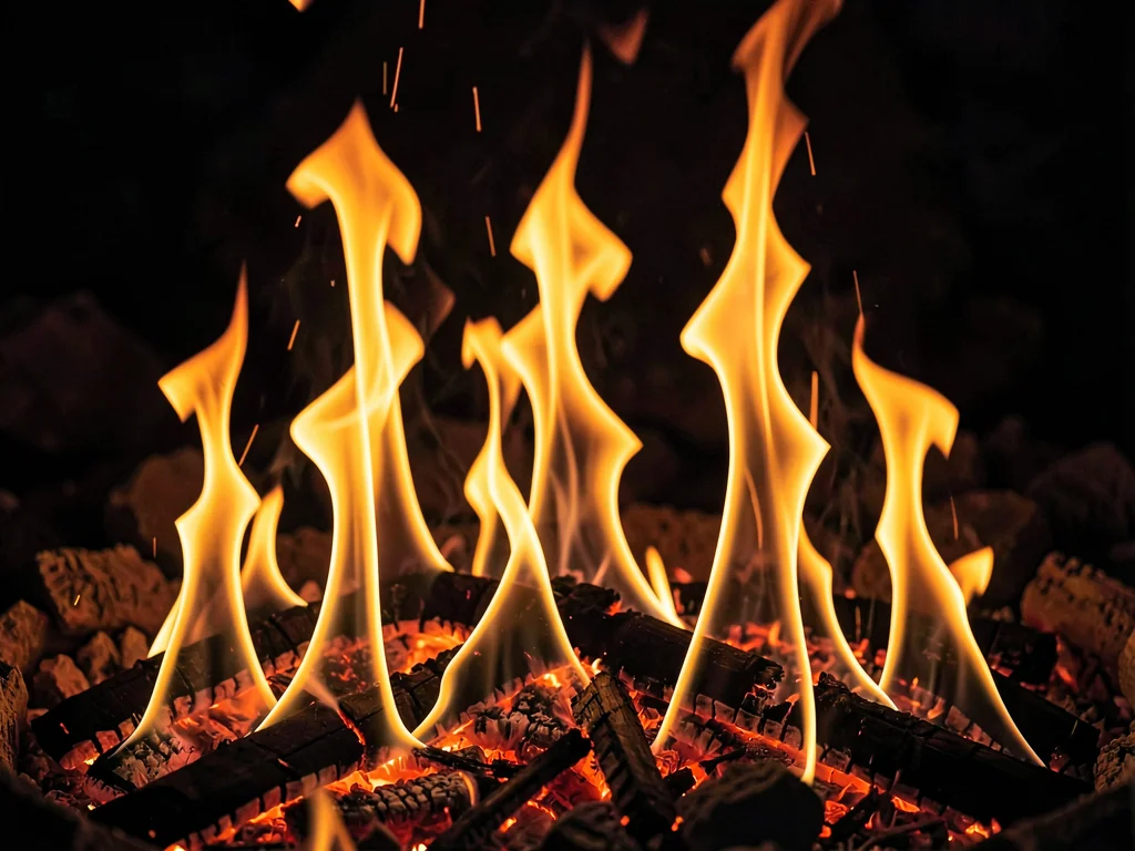 Flame tongues multiple rising in unison