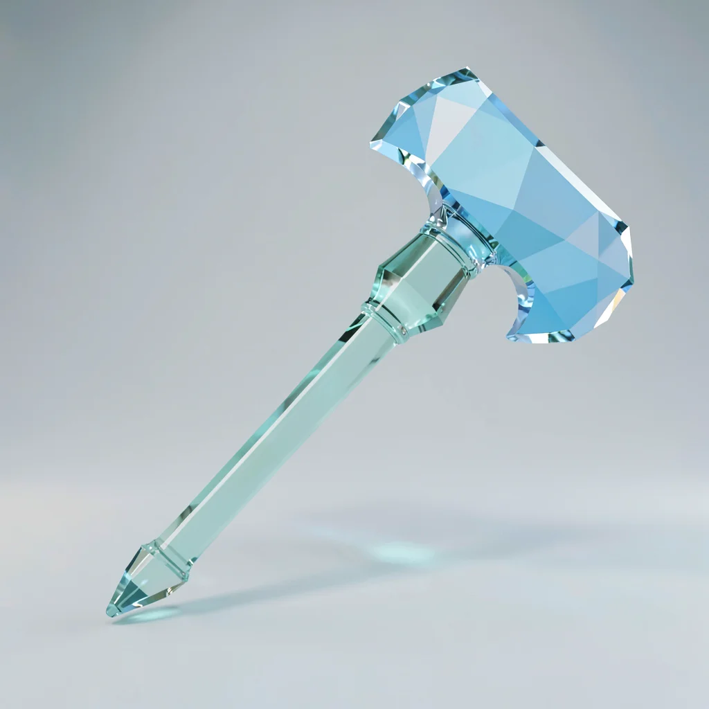 Cut aquamarine lowpoly axe-style hatchet with a faceted blue head and a slim cry