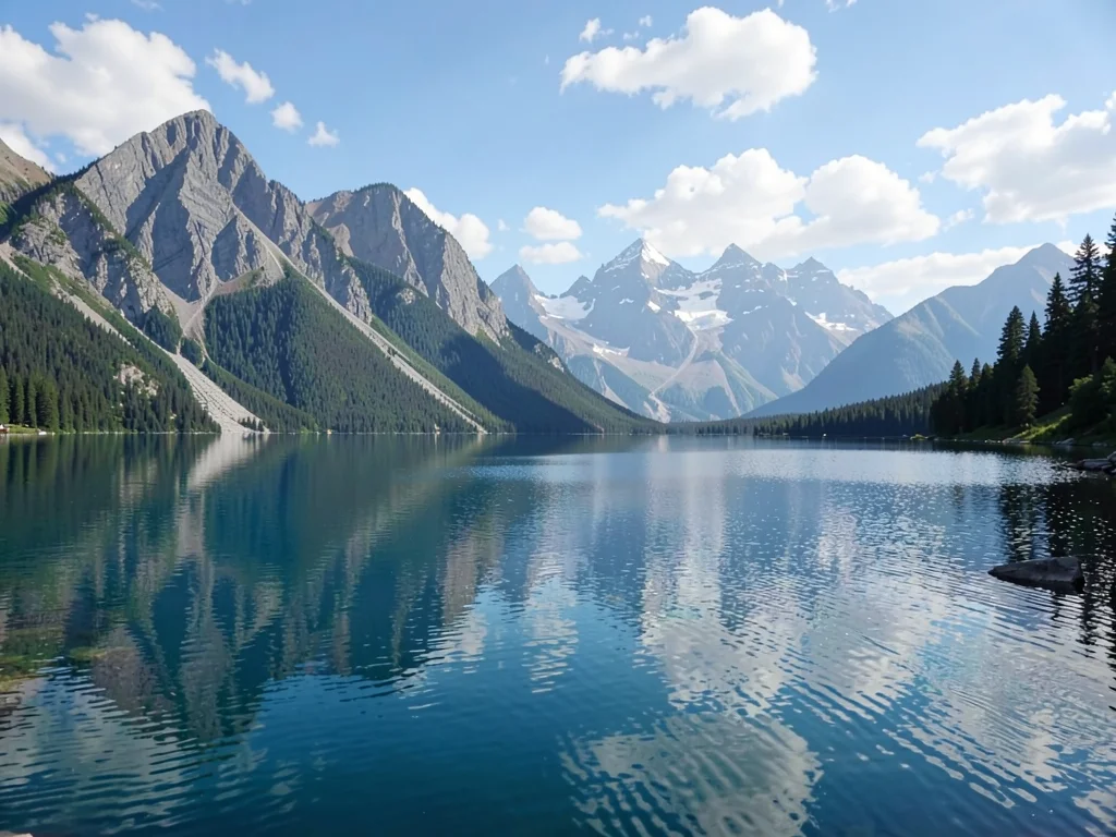 Lake and mountains pan