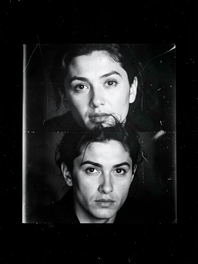 A multiple exposure in the darkroom: the same face printed from three slightly d