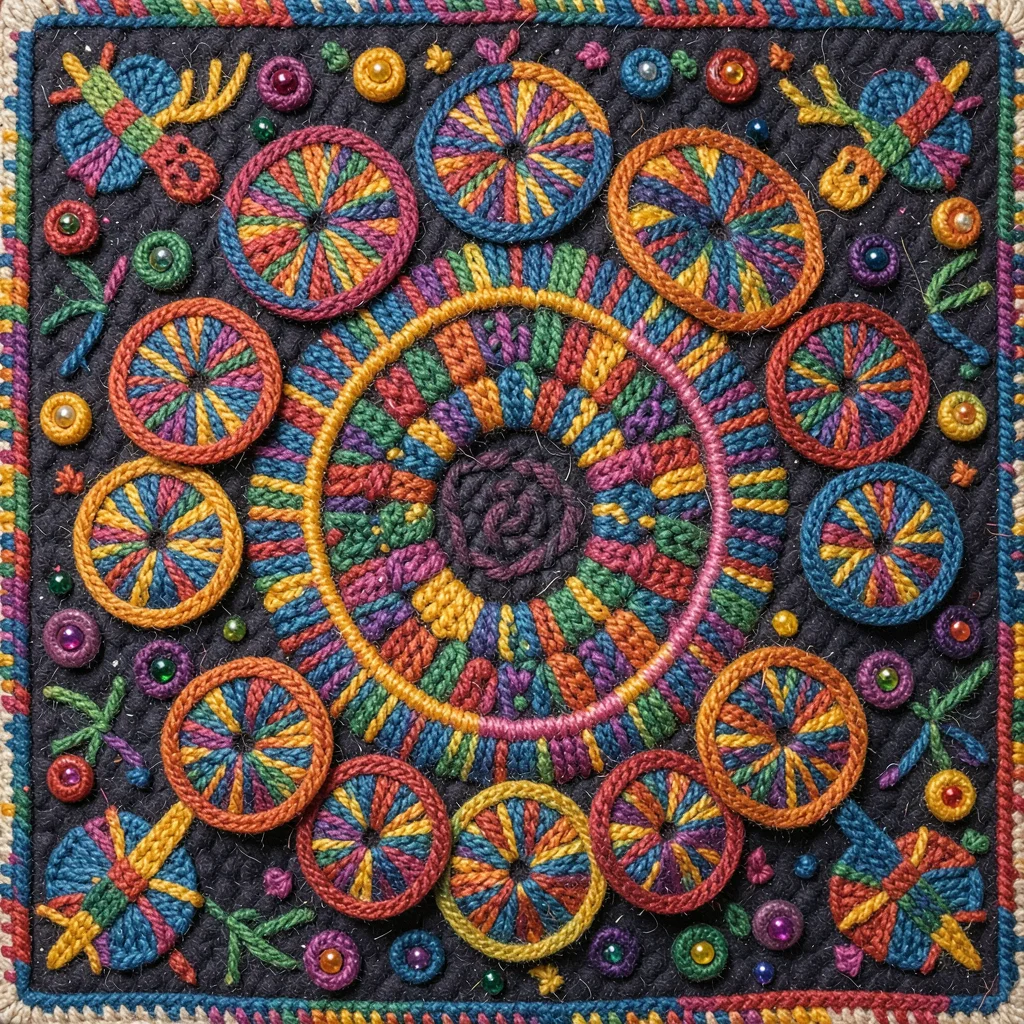 Peyote cactus cluster — button tops forming a ring, each button a radial spoke p