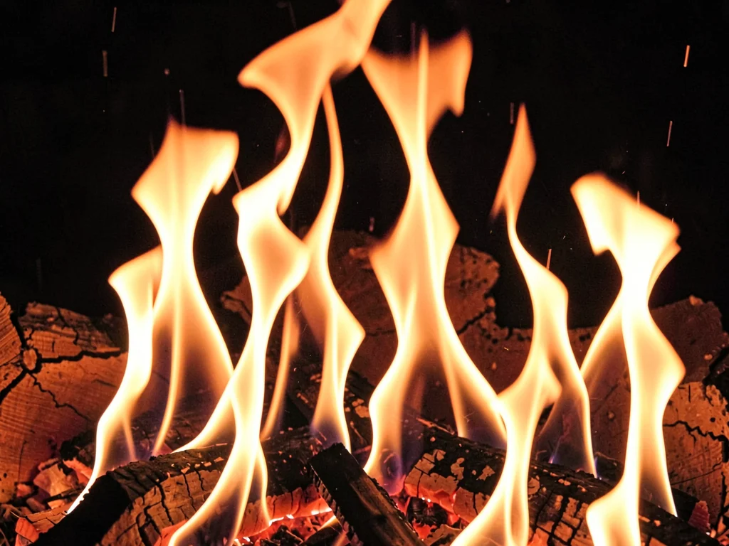 Flame tongues multiple rising in unison