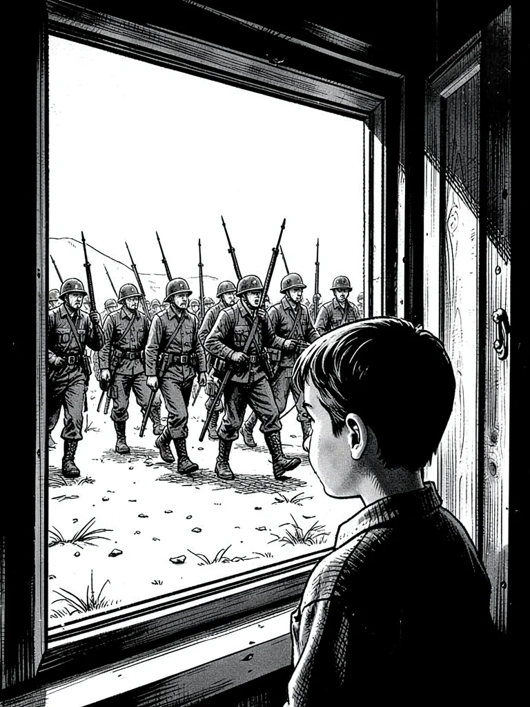 Child watching soldiers march