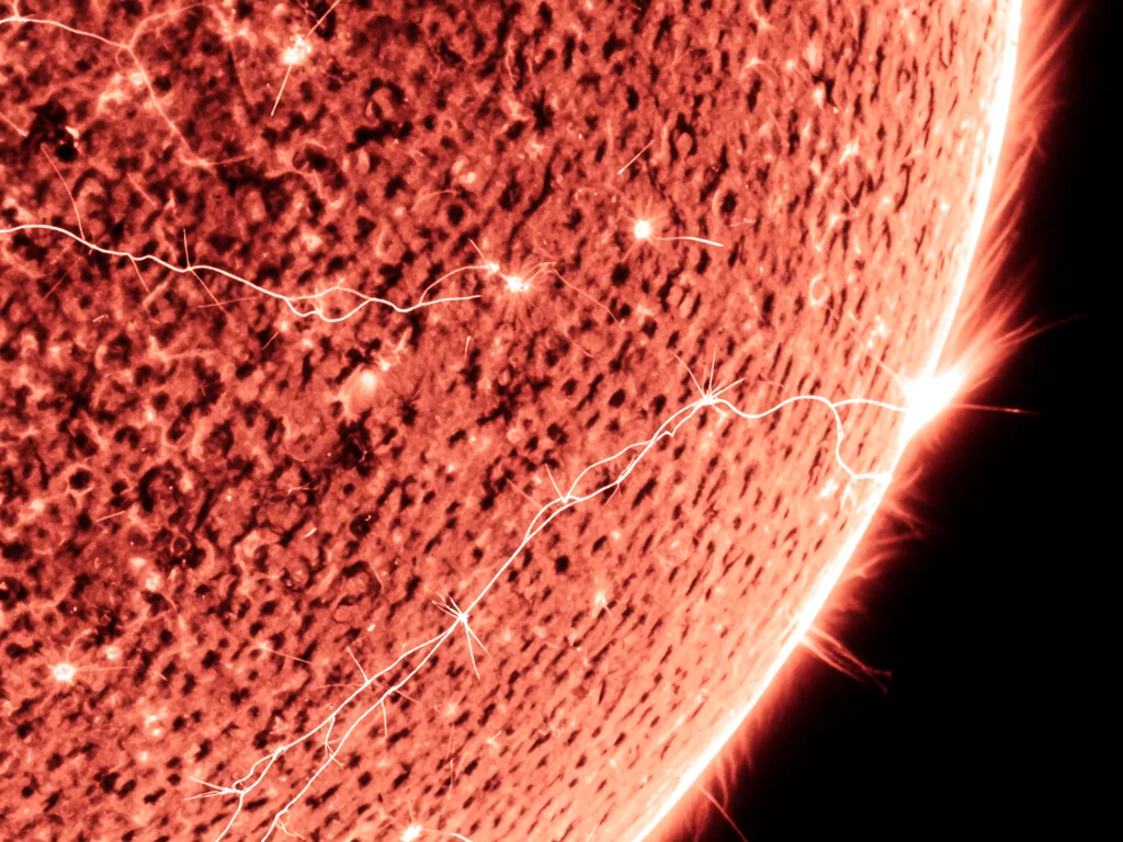 Chromospheric network cell boundary, bright emission outlining the edge of a sup