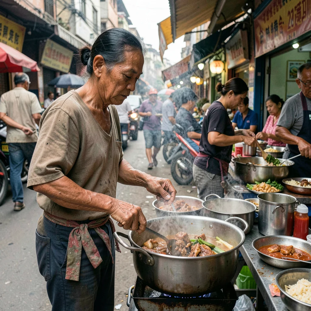 Street vendor cooking late