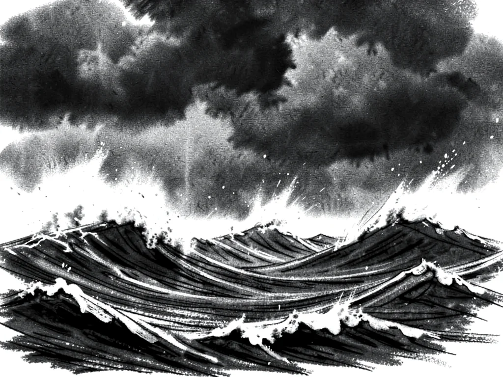 Stormy seascape with crashing waves