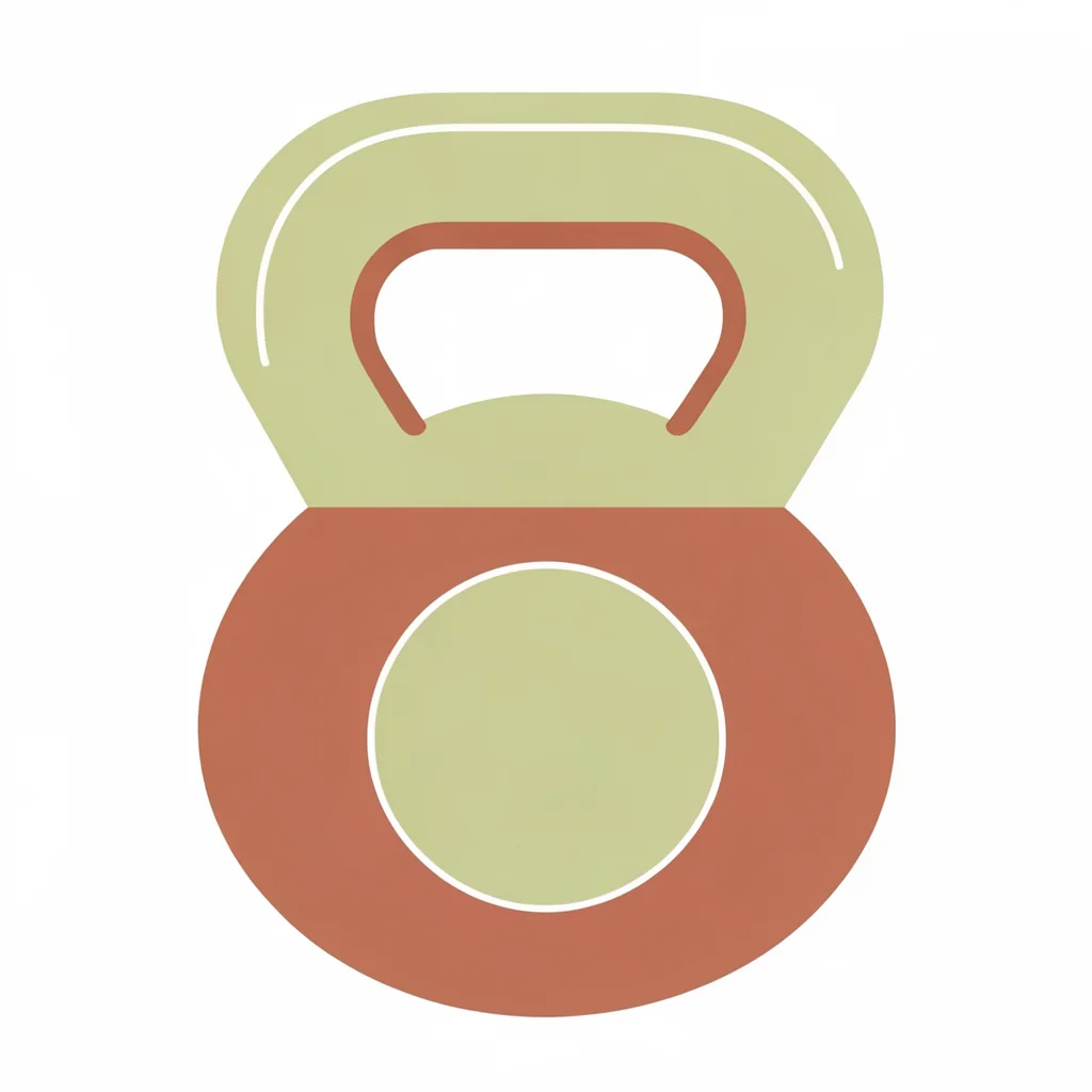 Geometric vector tile of a kettlebell rendered in flat pistachio and rust on a c