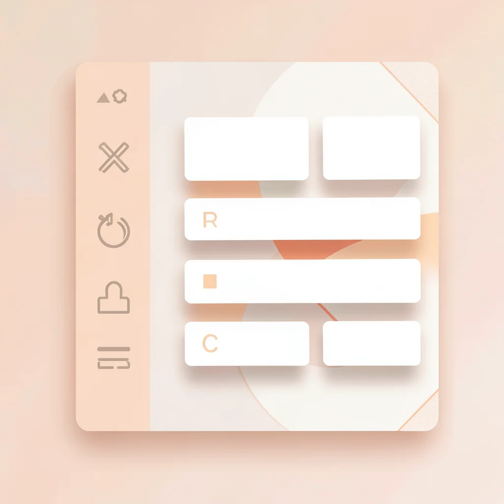 Flat clean onboarding-flow UI on a soft peach surface, sidebar with abstract gly