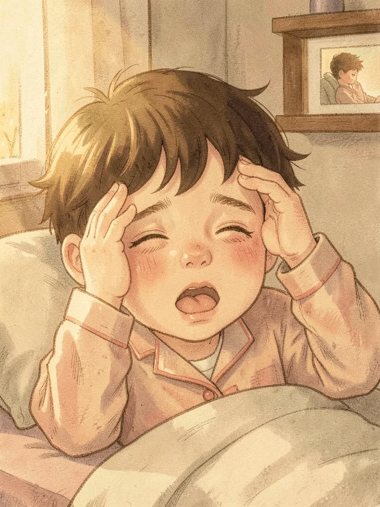 Sleepy child yawning