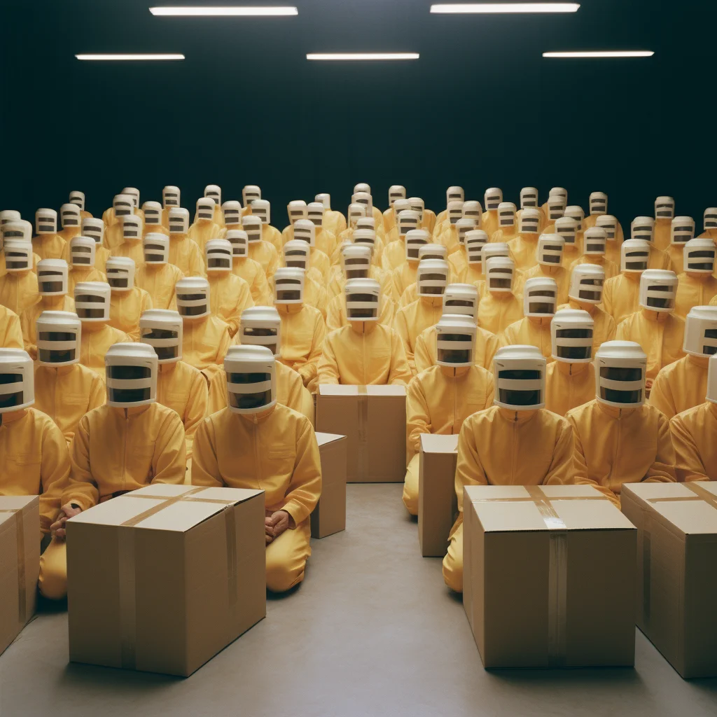Film still occult portrait of amazon delivery workers