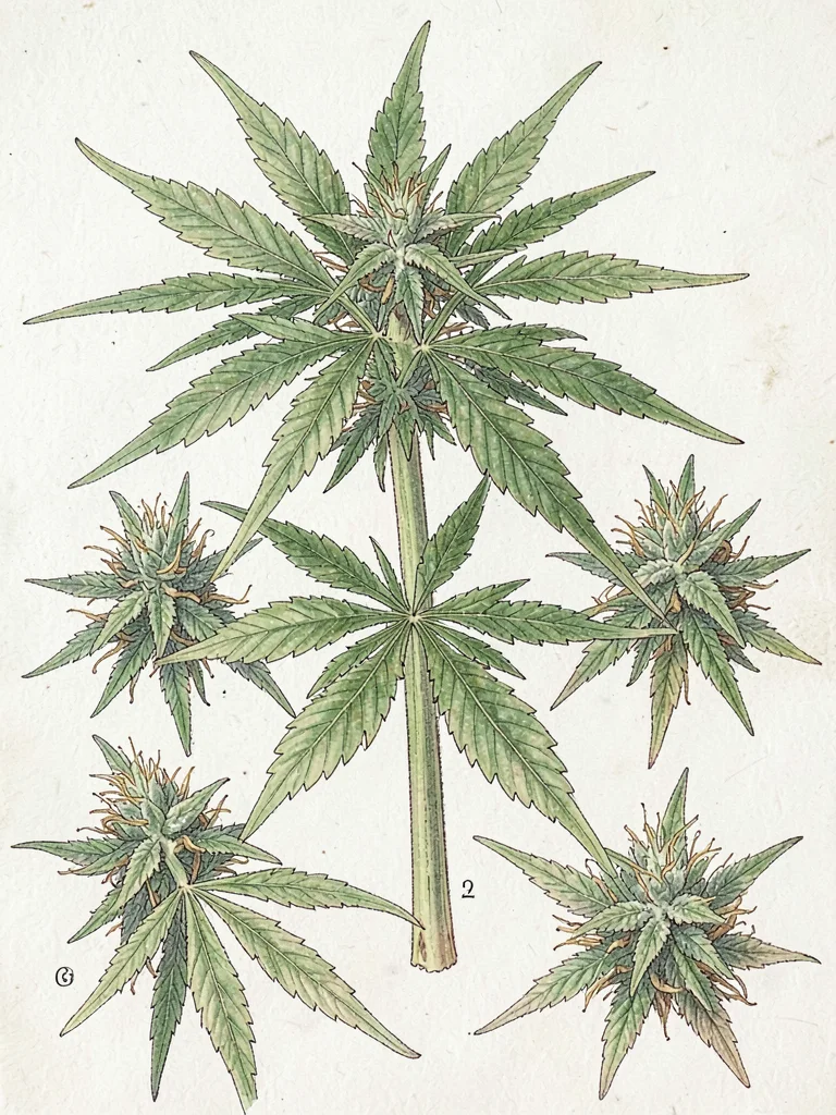 Cannabis sativa botanical illustration