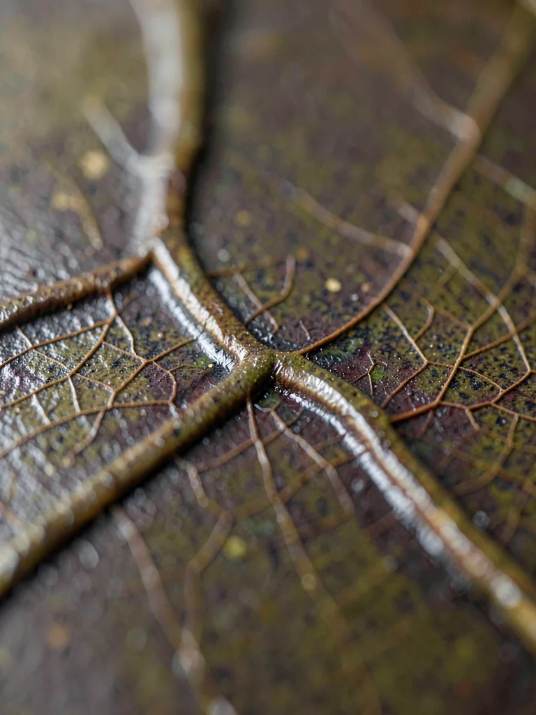 Crackled tenmoku branching from a thumb dent, fine craze veining the dark glaze