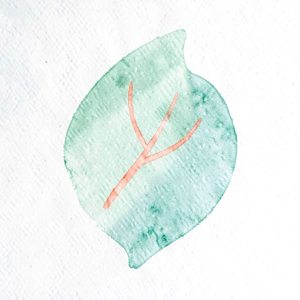 abstract leaf-shape in mint-green with three small coral veins tracing through i