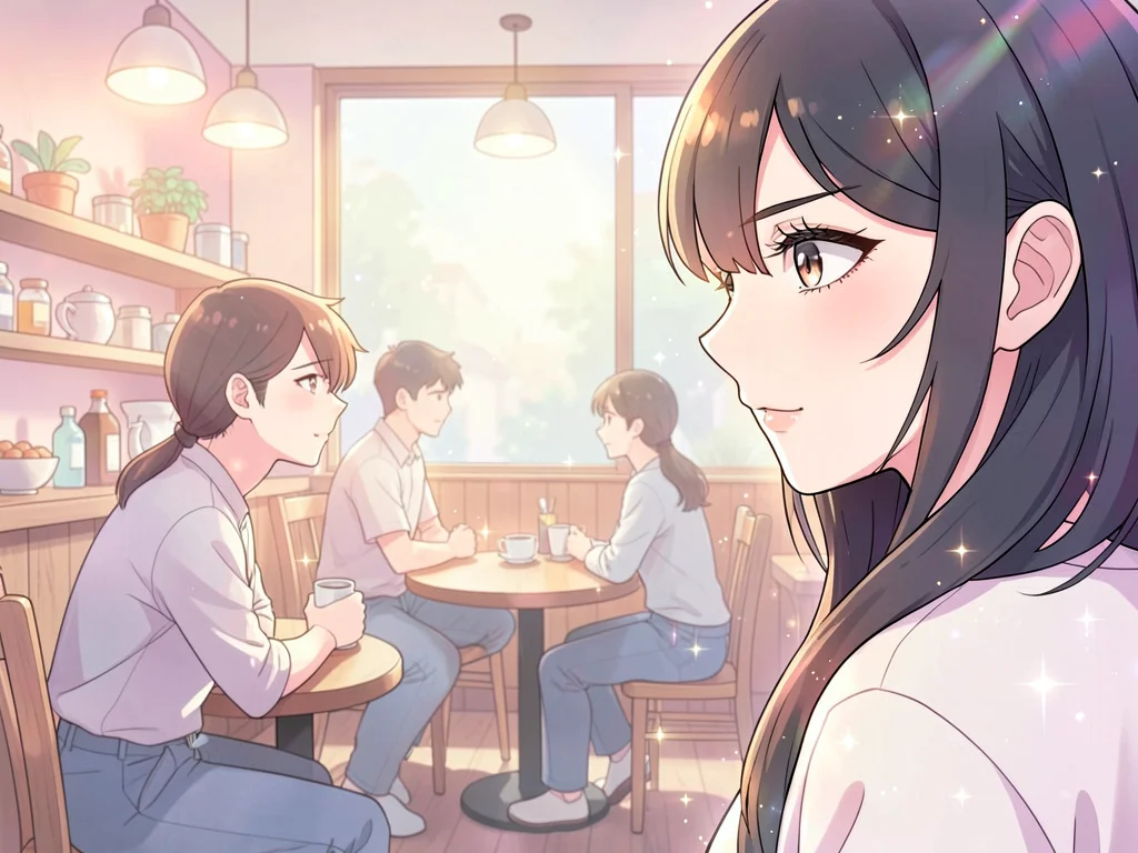 Eyes meeting in coffee shop