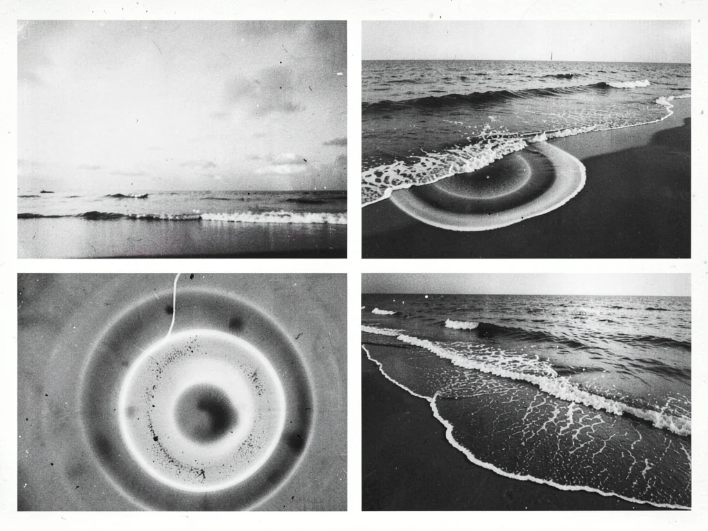 A chemigram showing tide-line effects — developer flooding and retreating, leavi