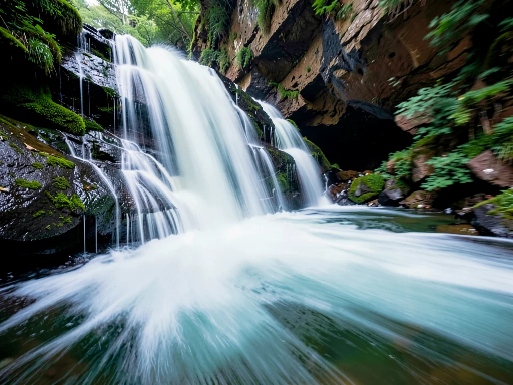 Waterfall side motion emphasizing flow