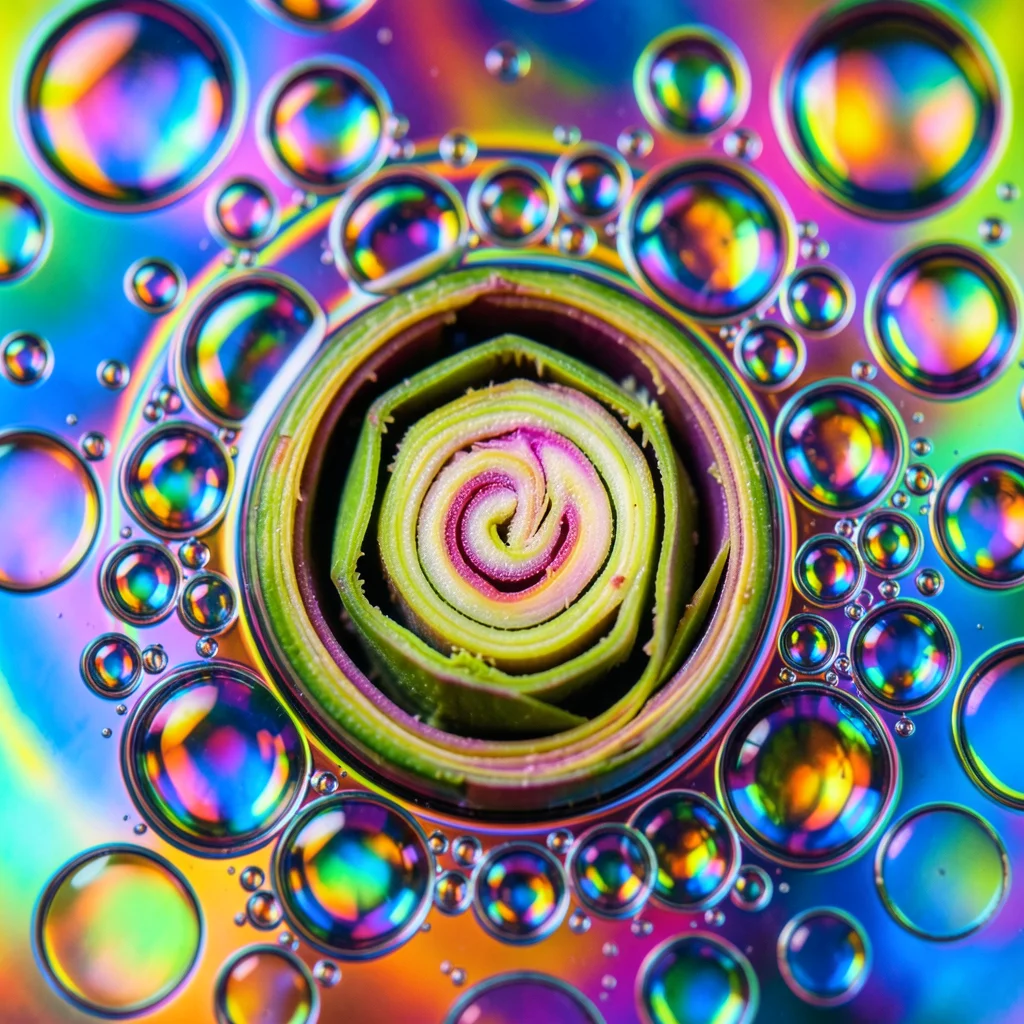 Cross-section of artichoke heart showing layered leaf architecture spiraling inw