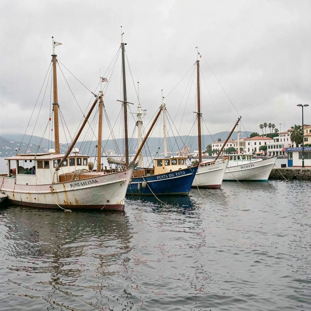 Quietly elegant photograph with Uruguayan sensibility, Fishing boats at anchor i