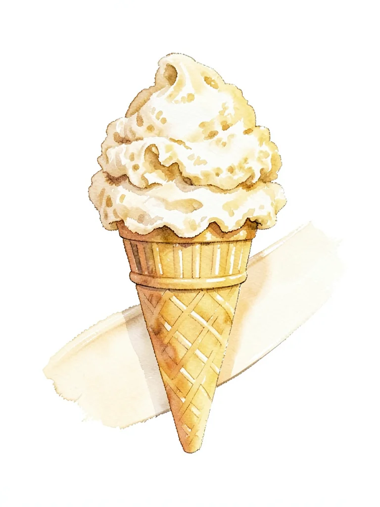 Conical butter-yellow knit ice-cream cone with a fluffy bouclé scoop on top, on 