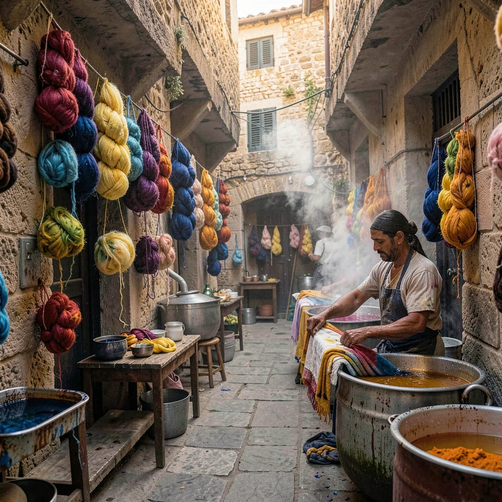 Historic medina photography, labyrinthine old city, A dye workshop in the medina