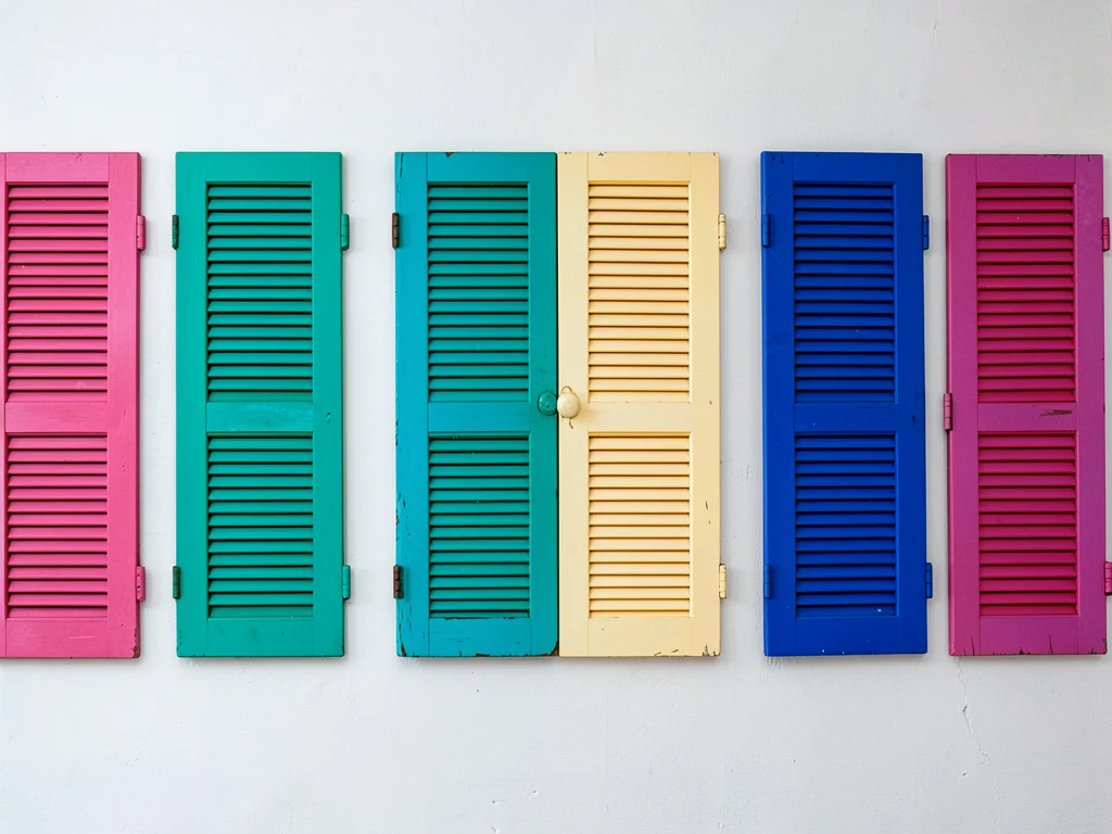 Painted shutters in row