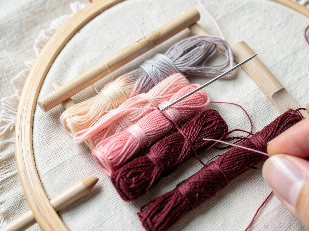 Blush to Maroon Floss Gradient on Dowel
