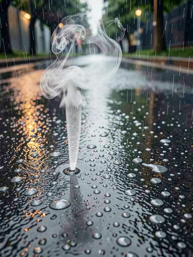 Rain on pavement smell visualized as grey and silver droplet patterns