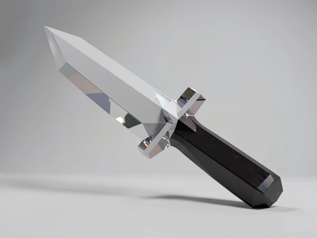 Hollow obsidian lowpoly chisel with a sharp faceted blade and a stout dark handl