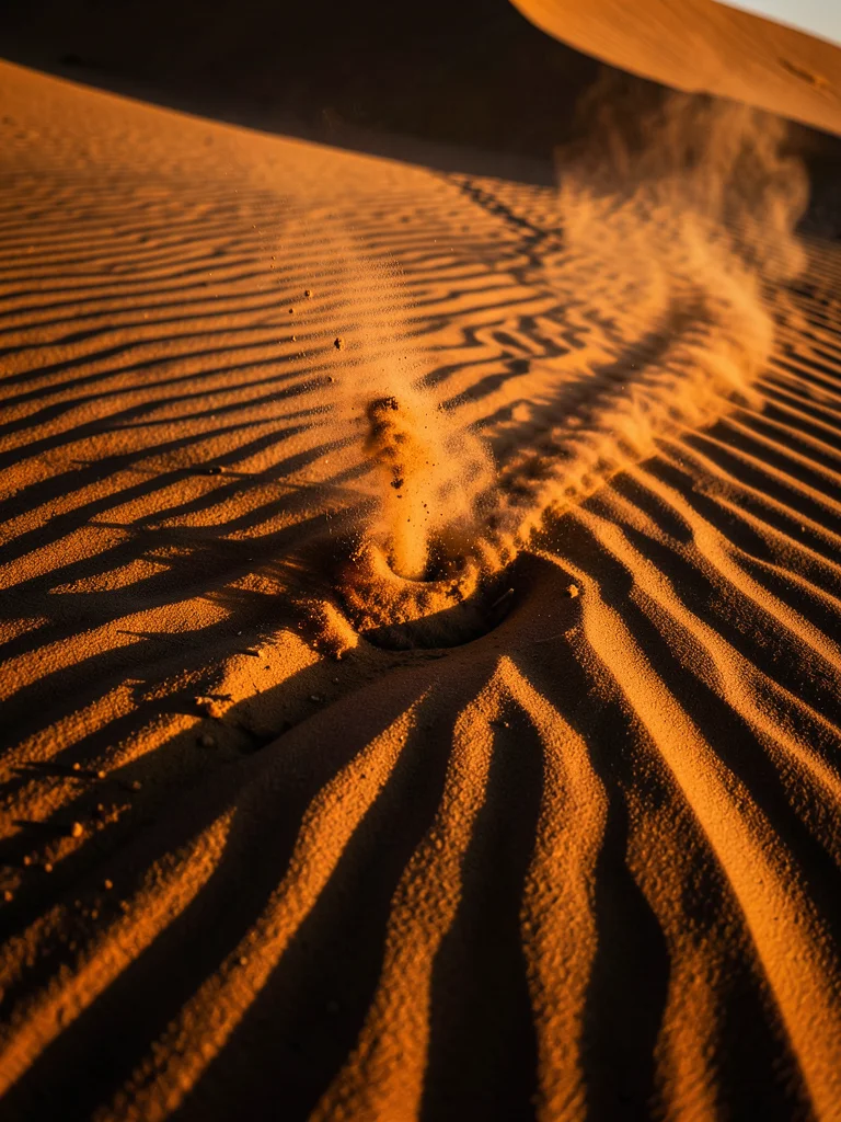 Dust devil spiraling across desert floor, debris column catching afternoon light
