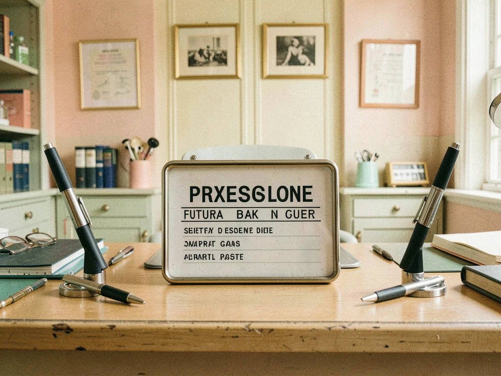 Prescription pad centered on desk, identical pens flanking, vintage doctor offic