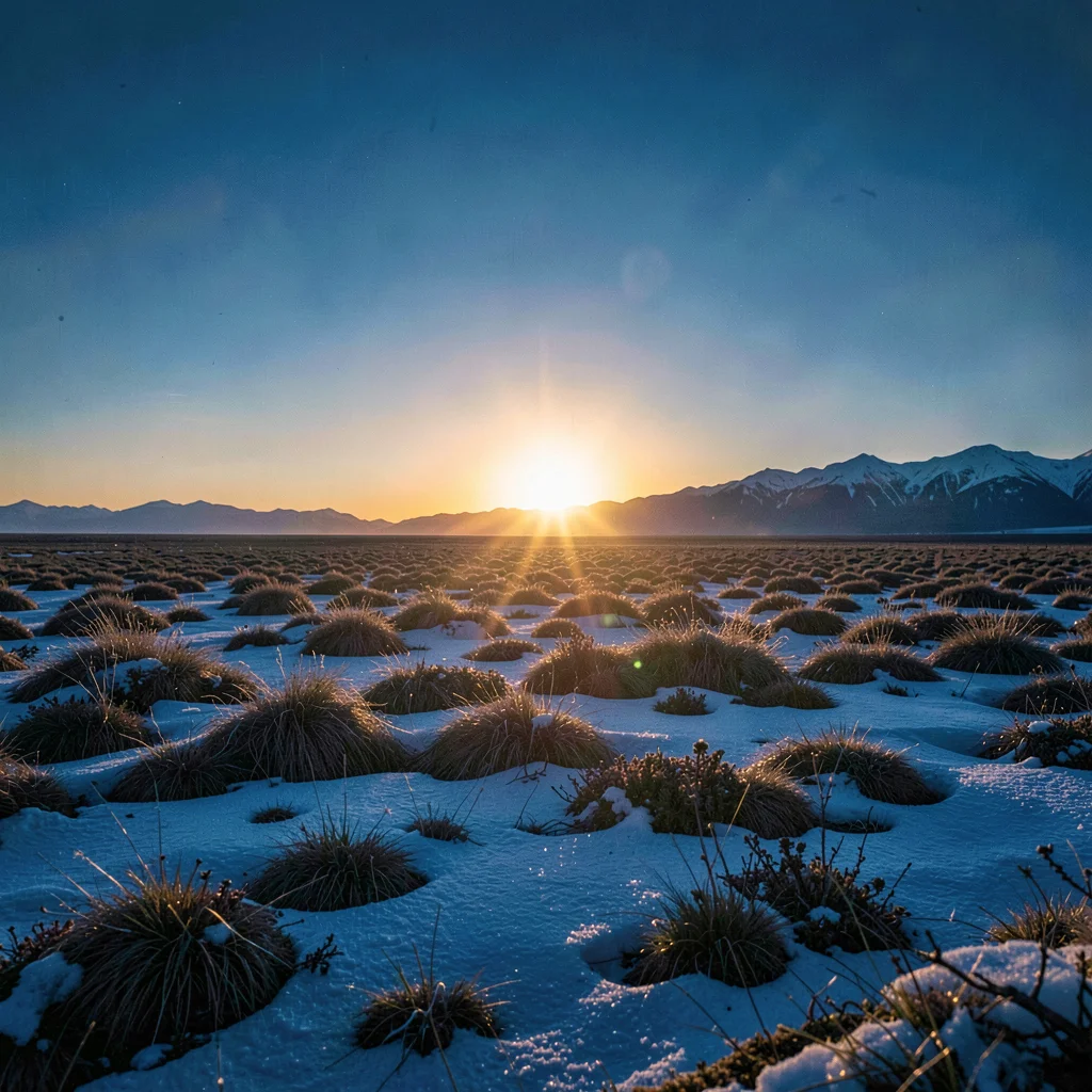 Photograph with Alaskan Arctic sensibility, Midnight sun low on horizon, the gol