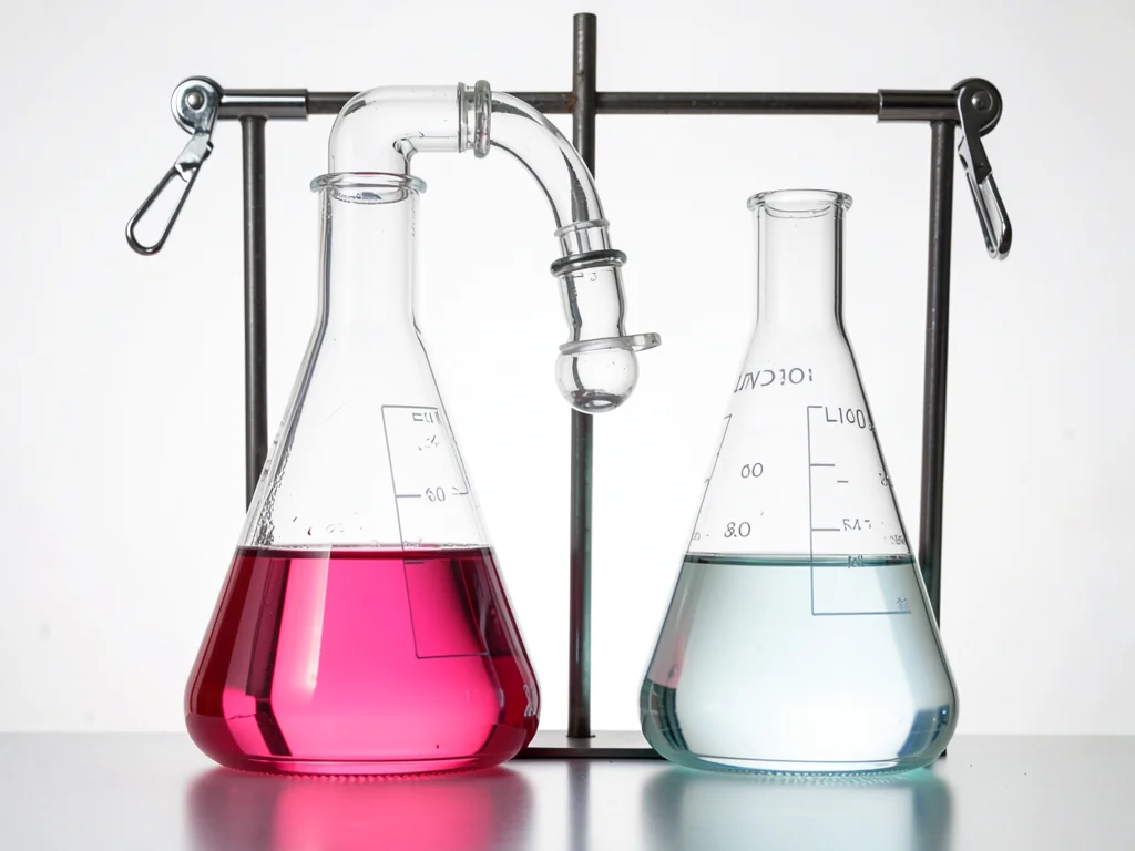 Two Flasks Glass Elbow Tube Pink Clear