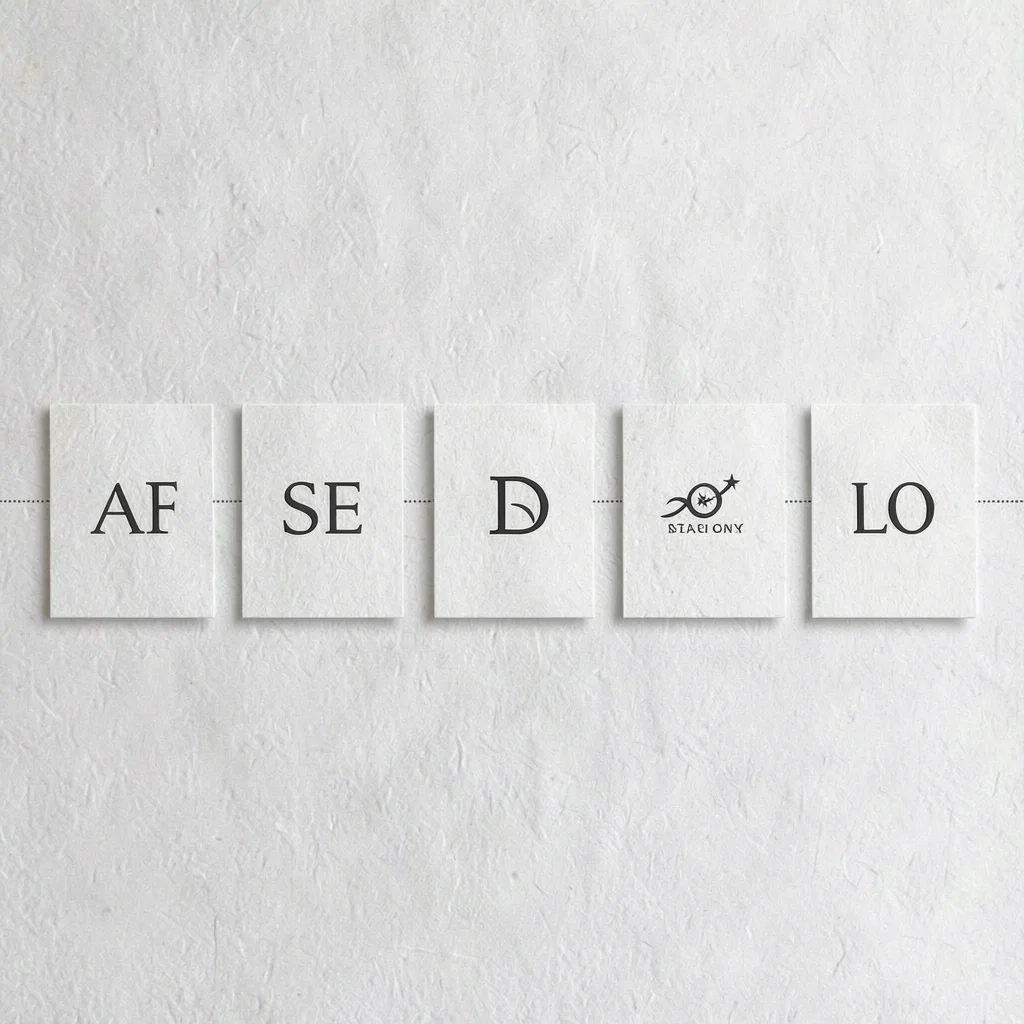A horizontal timeline of six brand-mark iterations evolving left to right on tex