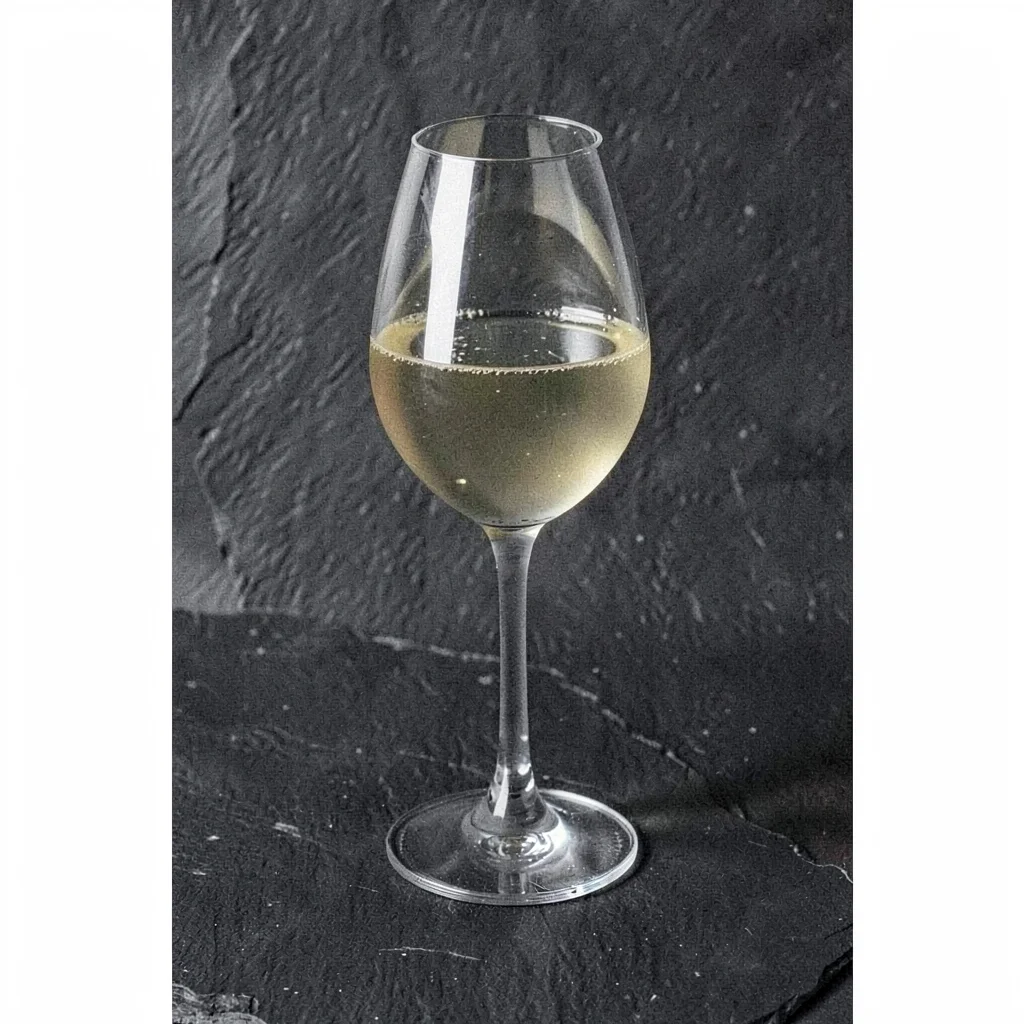 Vertical riso poster of a single tasting glass on a dark slate ground