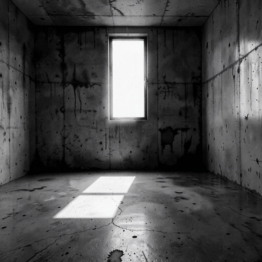 Stark minimalist composition, high contrast black and white tones, Empty concret