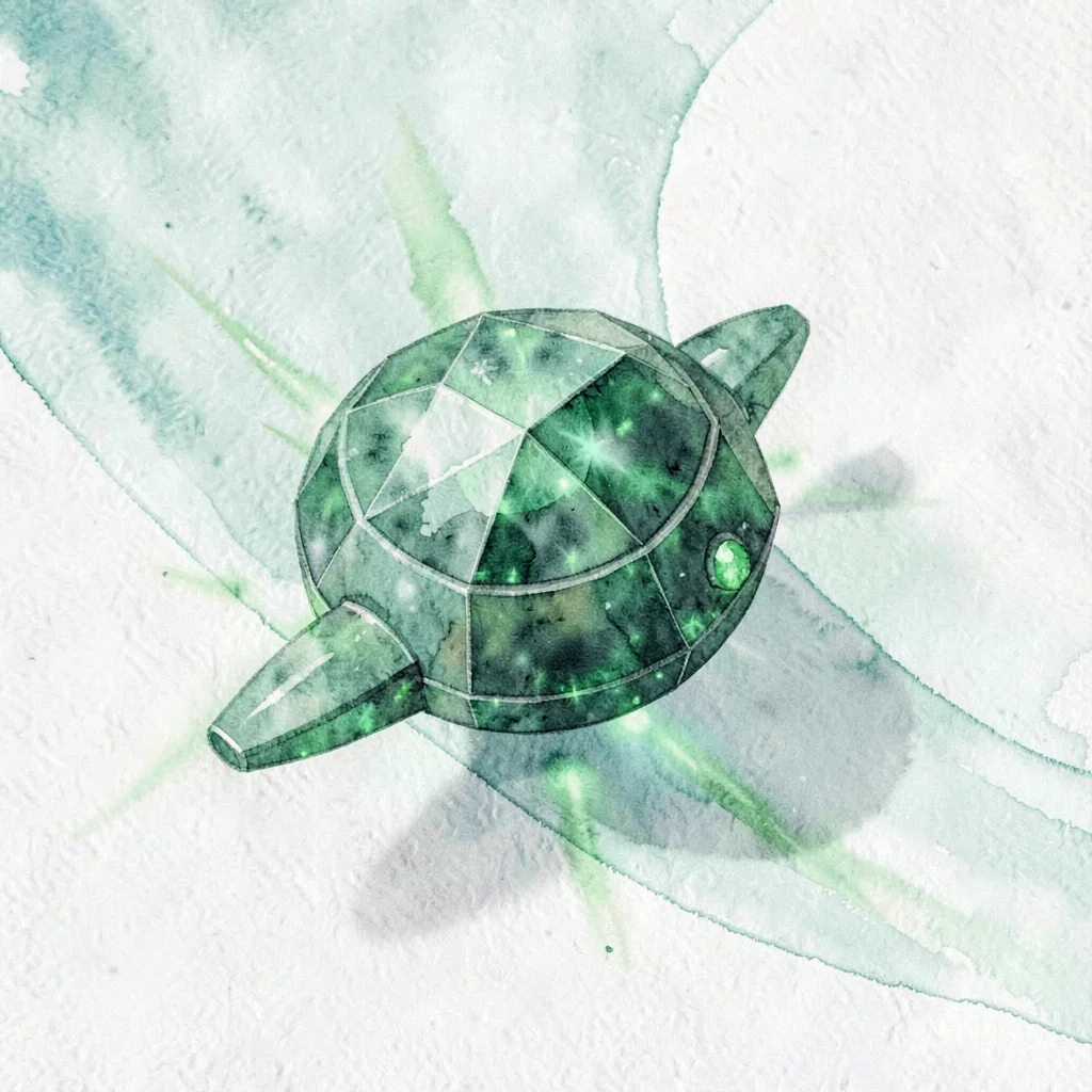 Petite peridot lowpoly hover-pod with a rounded faceted body and short fins thro