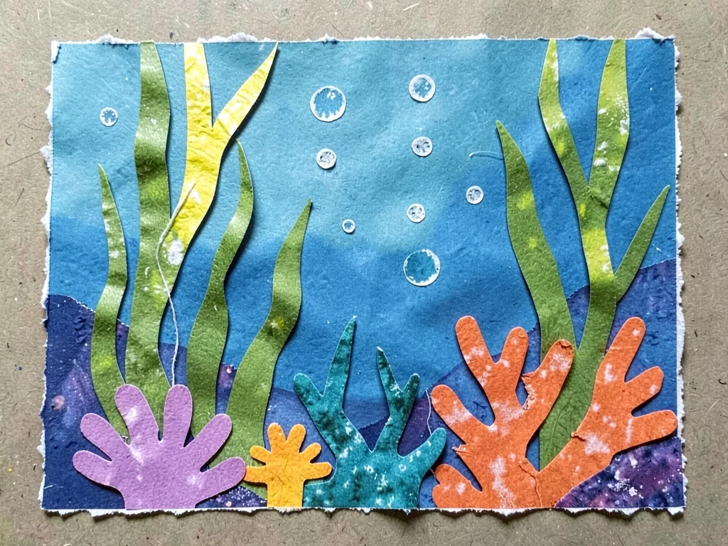 Paper collage underwater scene