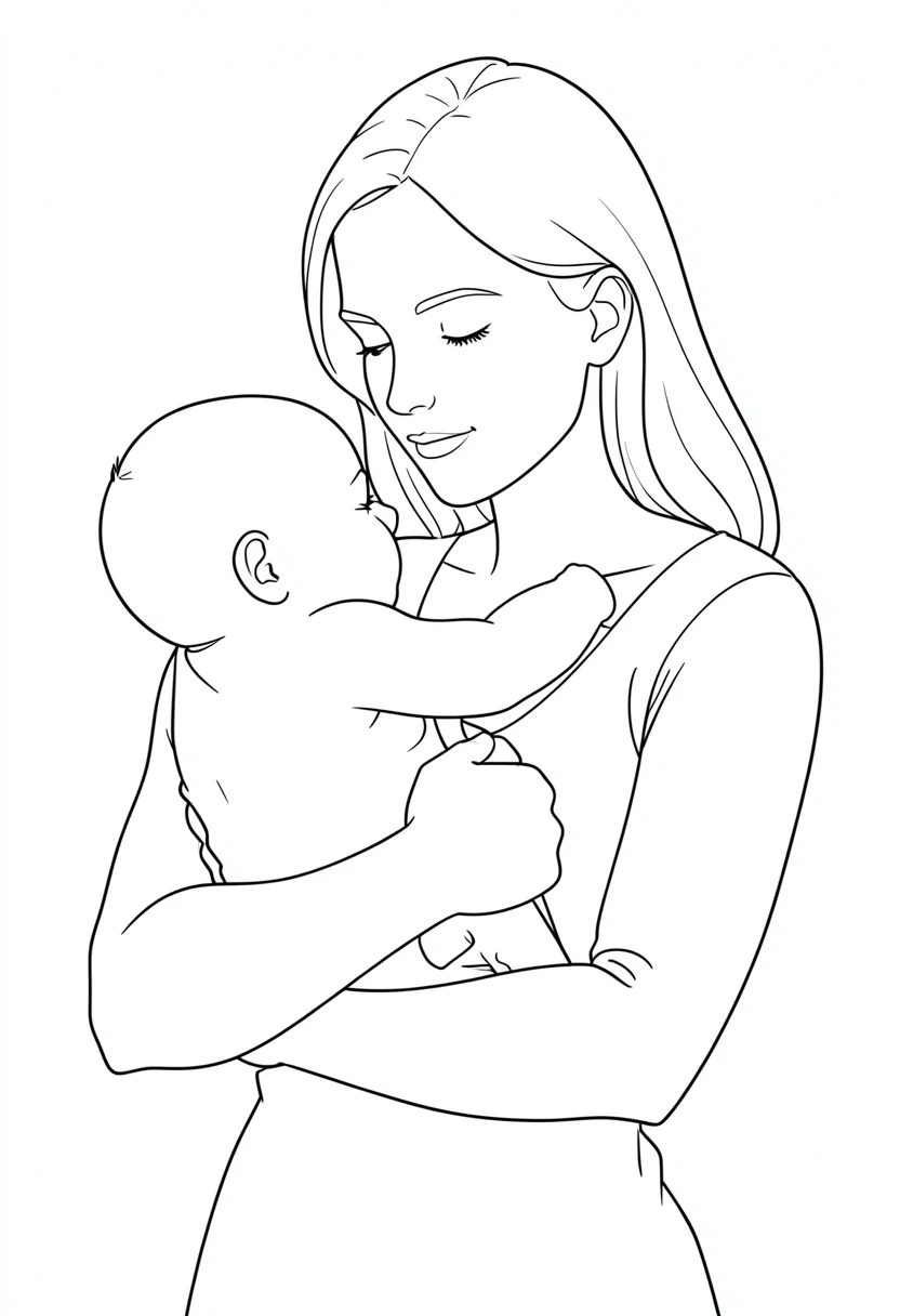 Mother and baby continuous line