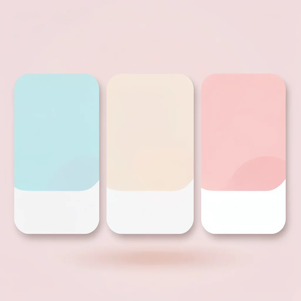 Flat-vector infographic of three portion-size cards as rounded rectangles, soft 