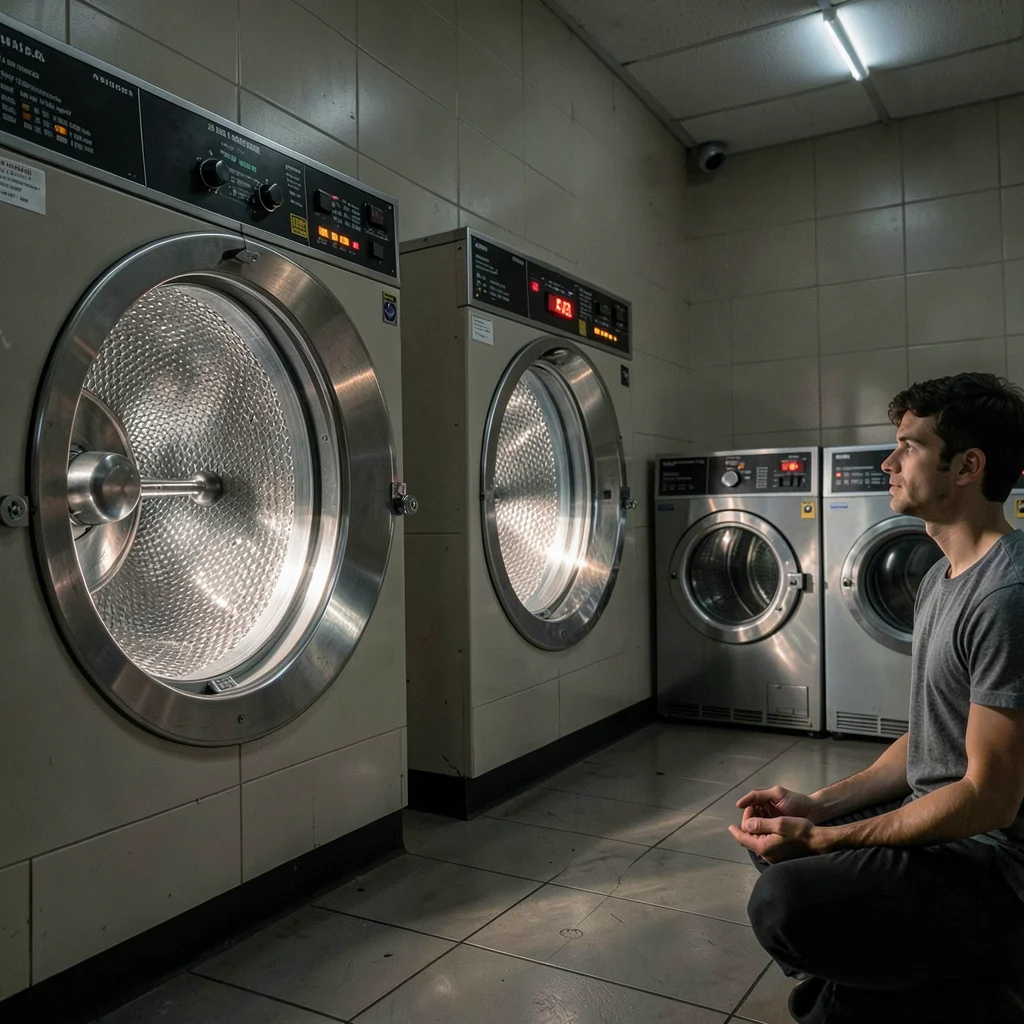 The meditation of watching the spin cycle through a drum window