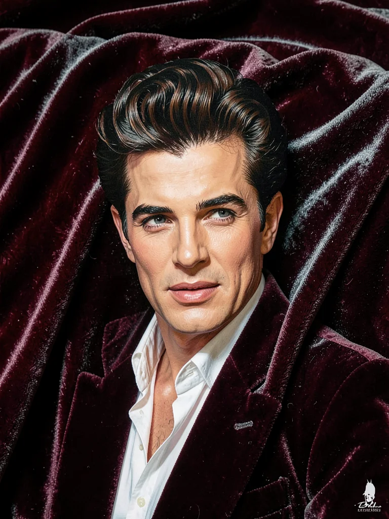 Velvet painting of Elvis, ironic kitsch, velvet as canvas