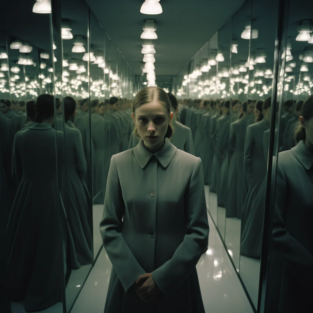 Photo Amidst a crowded party a woman holds a mirror r