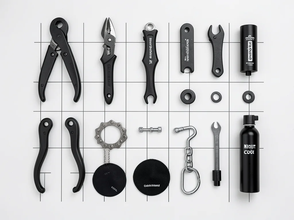 Cycling repair kit: tire levers, patch kit, multi-tool, chain link, CO2 cartridg