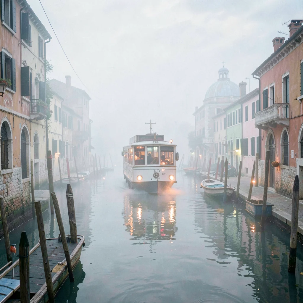 Through the lens of Venetian glass-making, molten luminosity, Morning fog over t