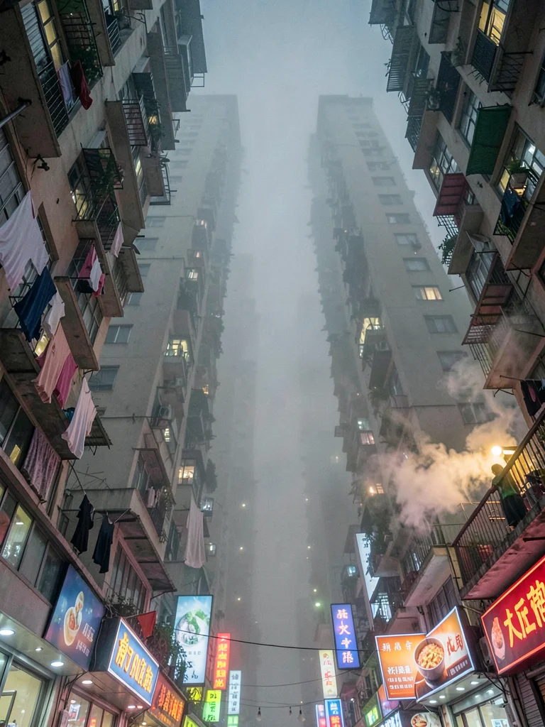 Vertical Chongqing apartments in fog