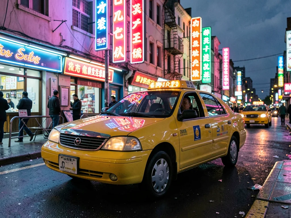 Taxi in neon district